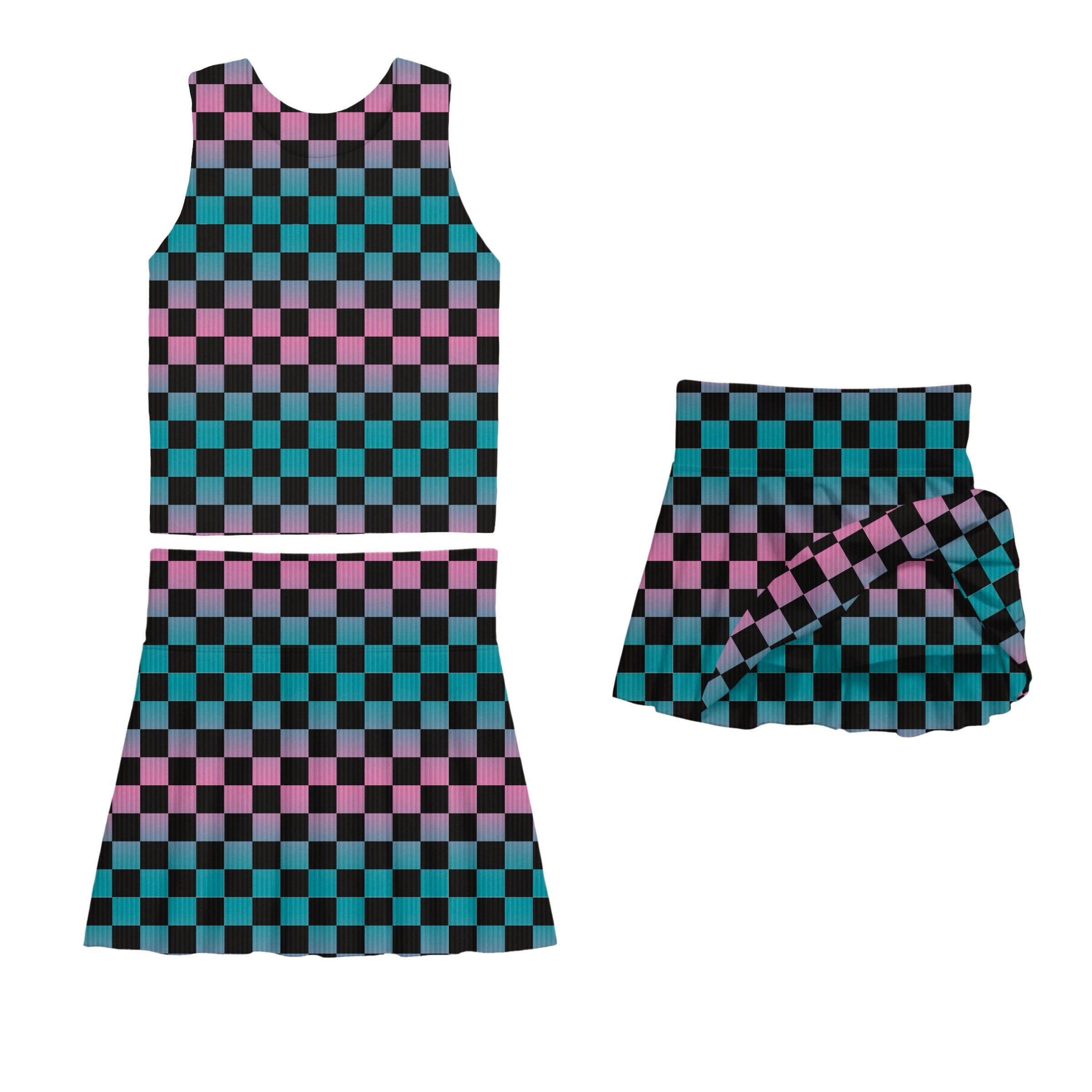 CHECK YA FADE RIBBED BAMBOO SKORT SET