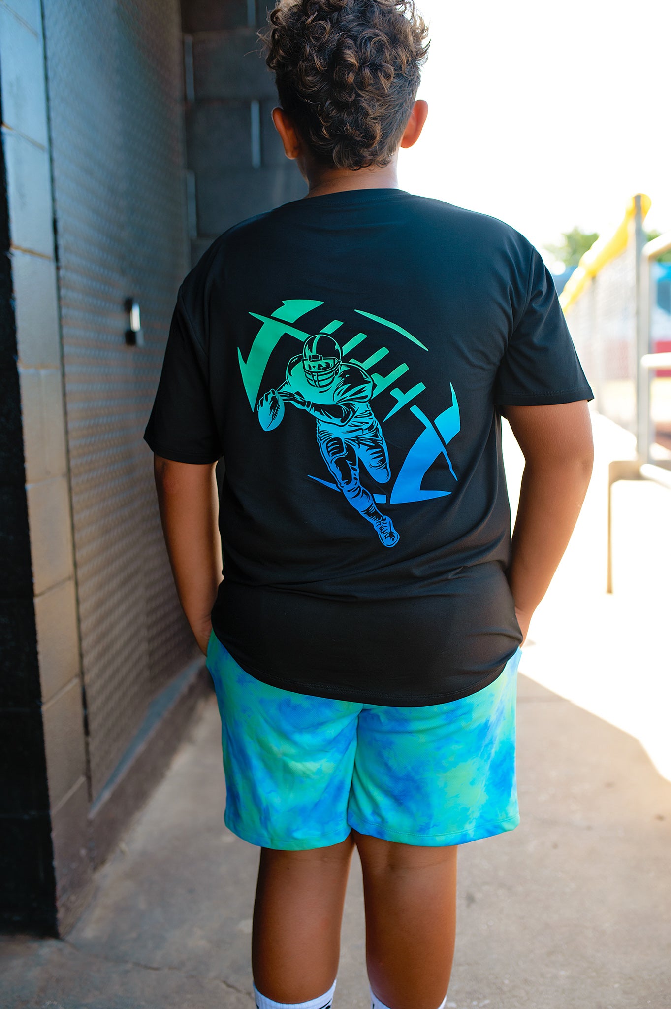 GAME ON GLOW FOOTBALL FRONT & BACK GRAPHIC TEE SHIRT - Mav Wear