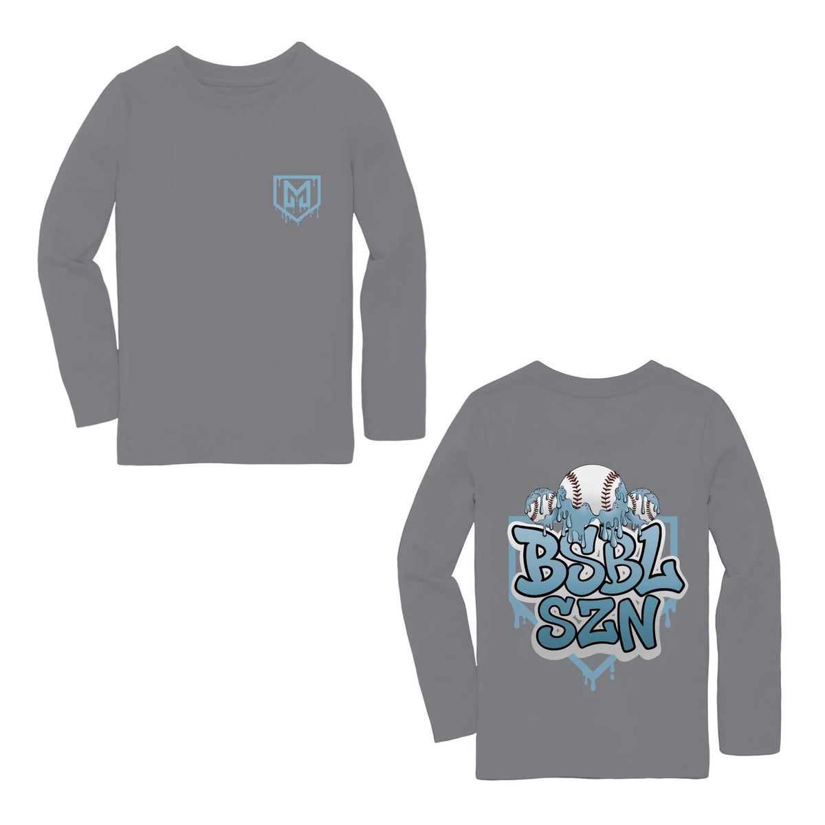 TOP IT OFF BLUE LONG SLEEVE FRONT & BACK GRAPHIC TEE SHIRT (SIGNATURE BLEND) - Mav Wear