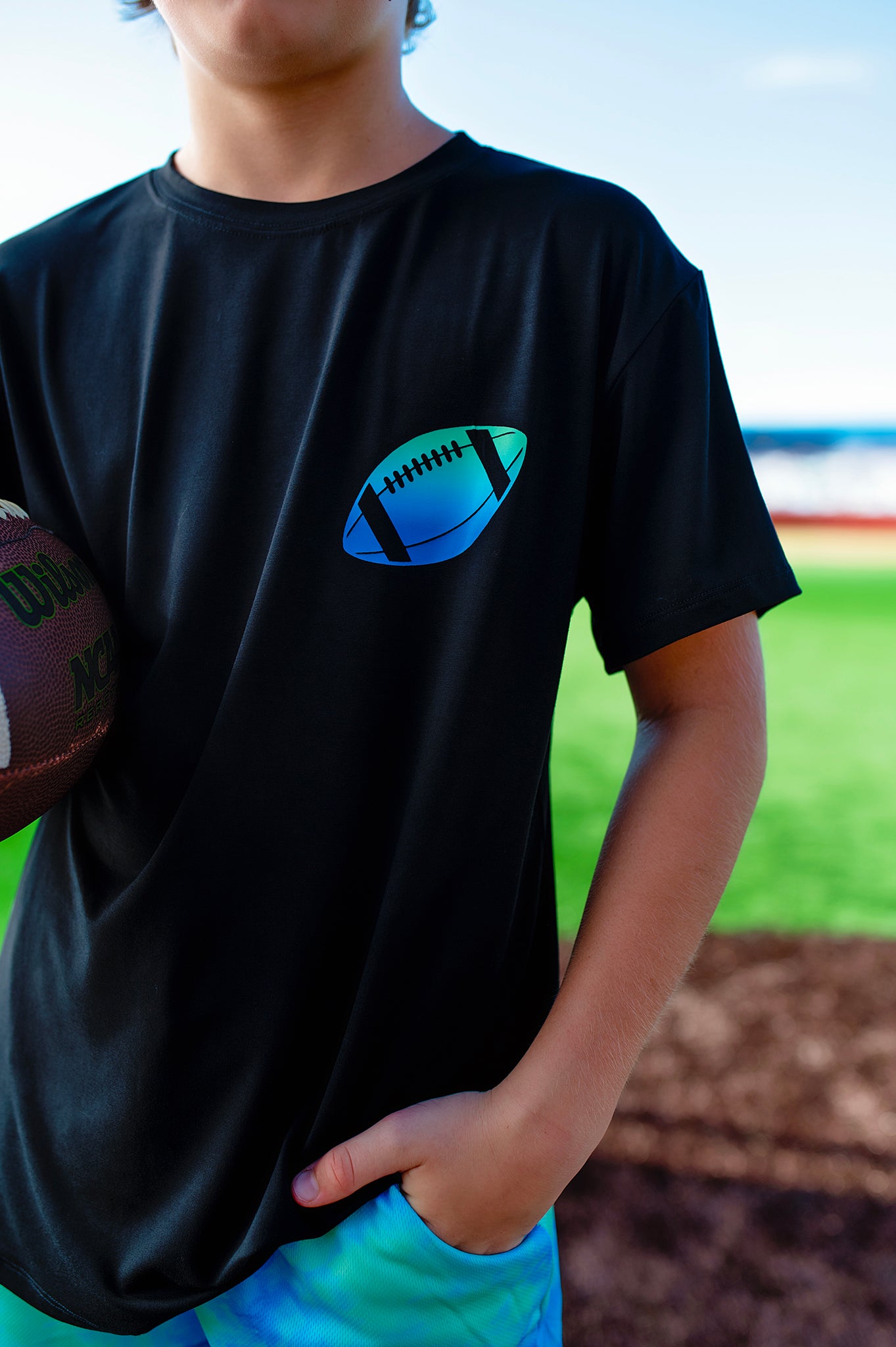 GAME ON GLOW FOOTBALL FRONT & BACK GRAPHIC TEE SHIRT