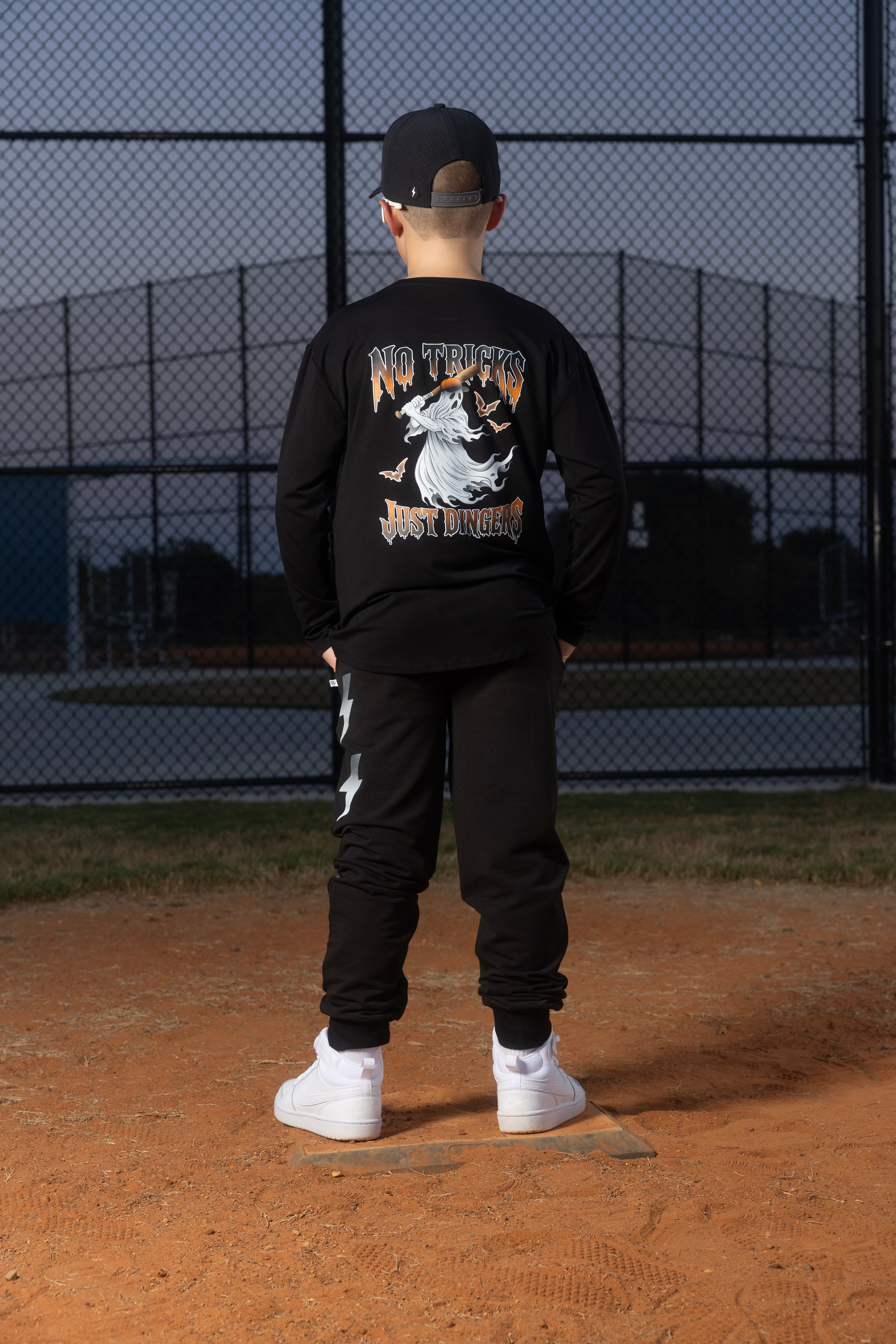 NO TRICKS, JUST DINGERS LONG SLEEVE FRONT & BACK GRAPHIC TEE SHIRT