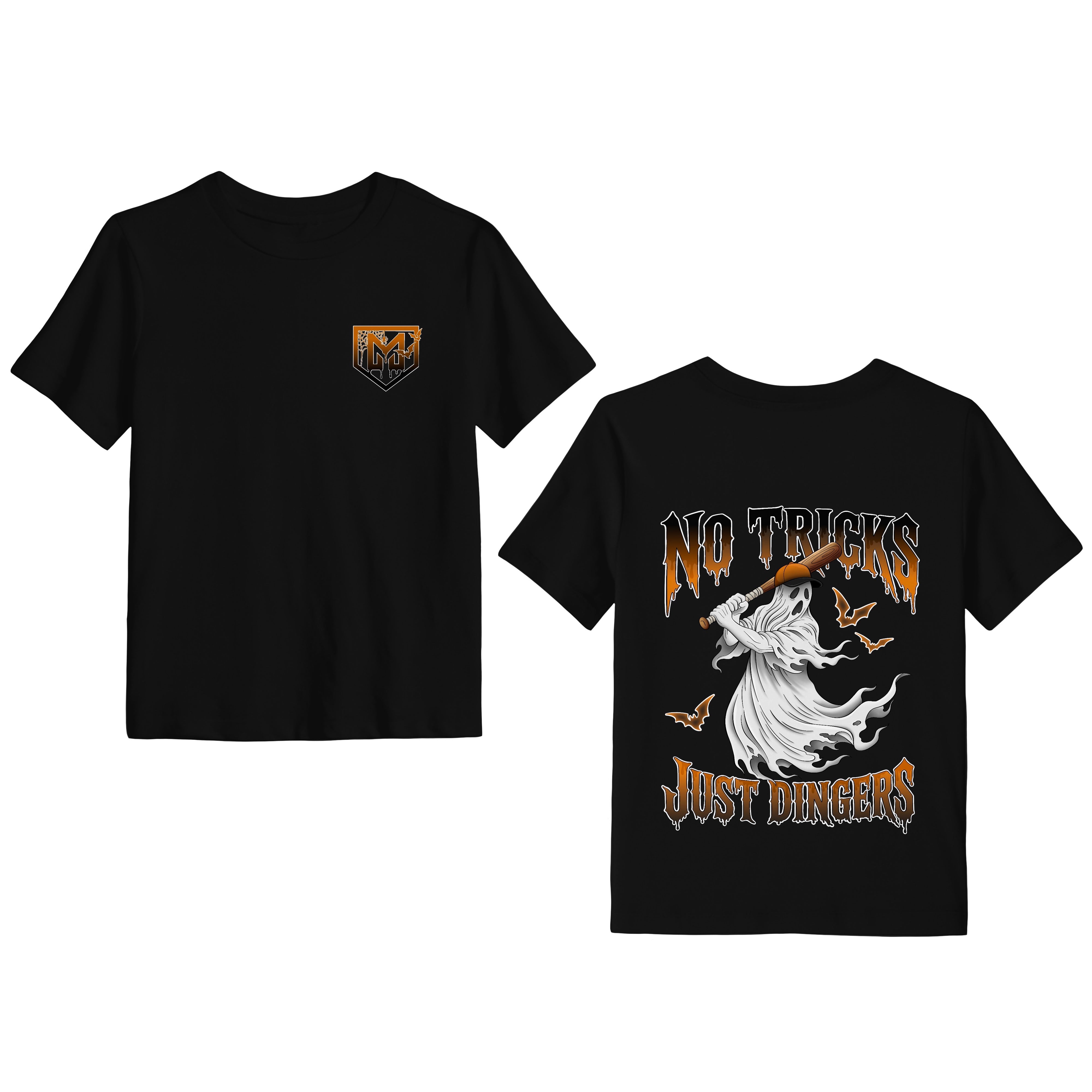 NO TRICKS, JUST DINGERS SHORT SLEEVE FRONT & BACK GRAPHIC TEE SHIRT
