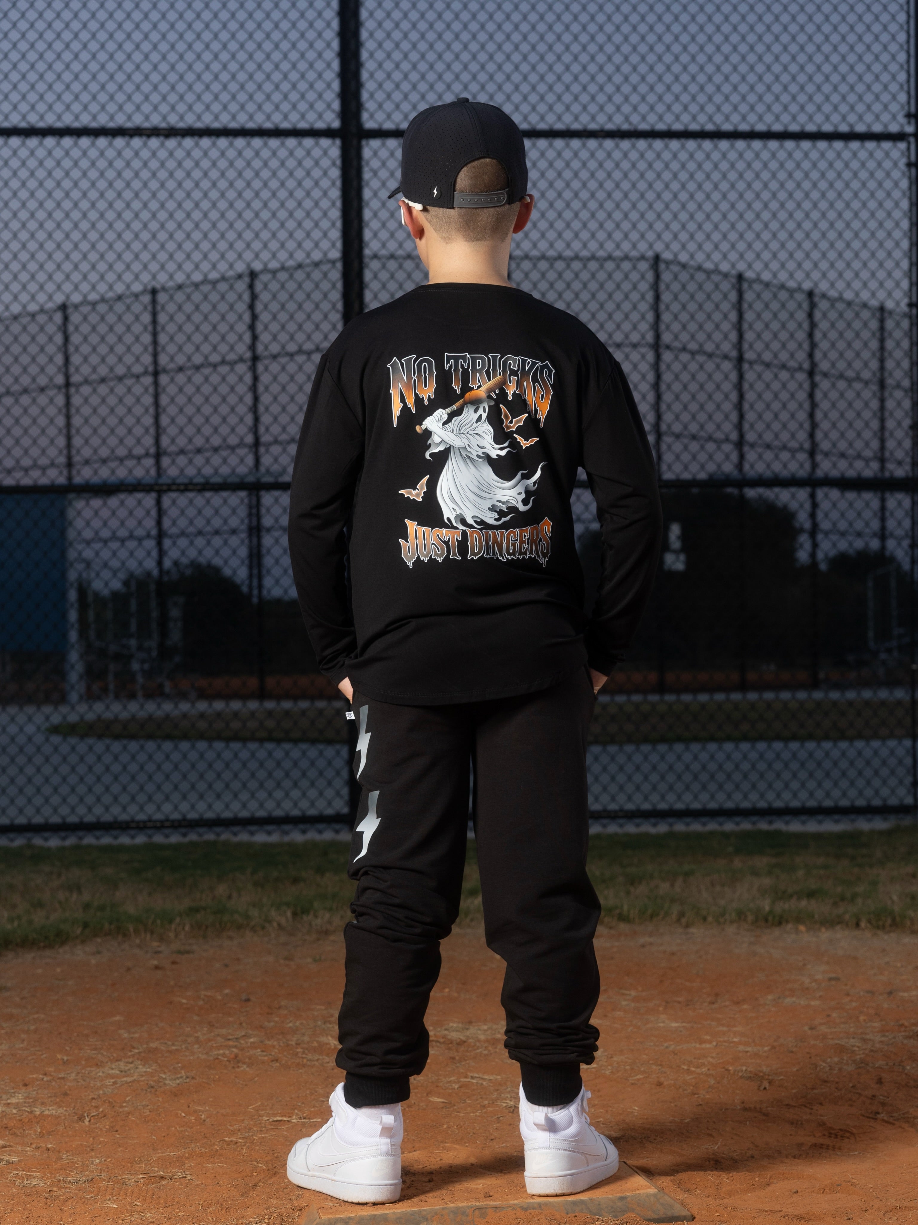 NO TRICKS, JUST DINGERS LONG SLEEVE FRONT & BACK GRAPHIC TEE SHIRT