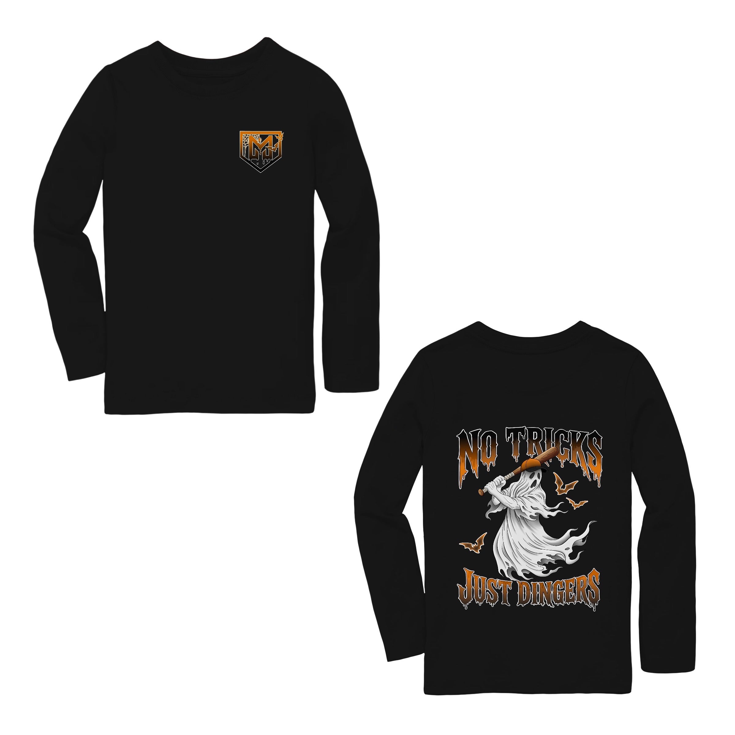 NO TRICKS, JUST DINGERS LONG SLEEVE FRONT & BACK GRAPHIC TEE SHIRT