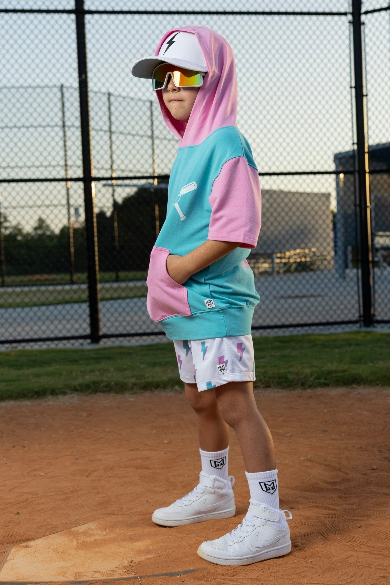 COTTON CANDY VOLTAGE HOODIE TEE SHIRT (FRONT & BACK) (ELEVATED BLEND) - Mav Wear