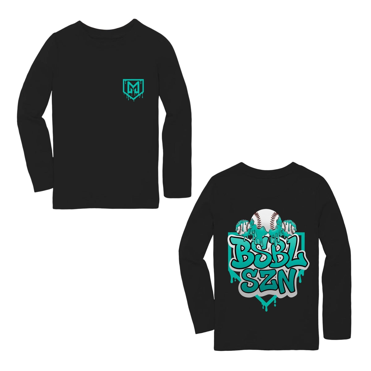 TOP IT OFF TEAL LONG SLEEVE FRONT & BACK GRAPHIC TEE SHIRT (SIGNATURE BLEND) - Mav Wear