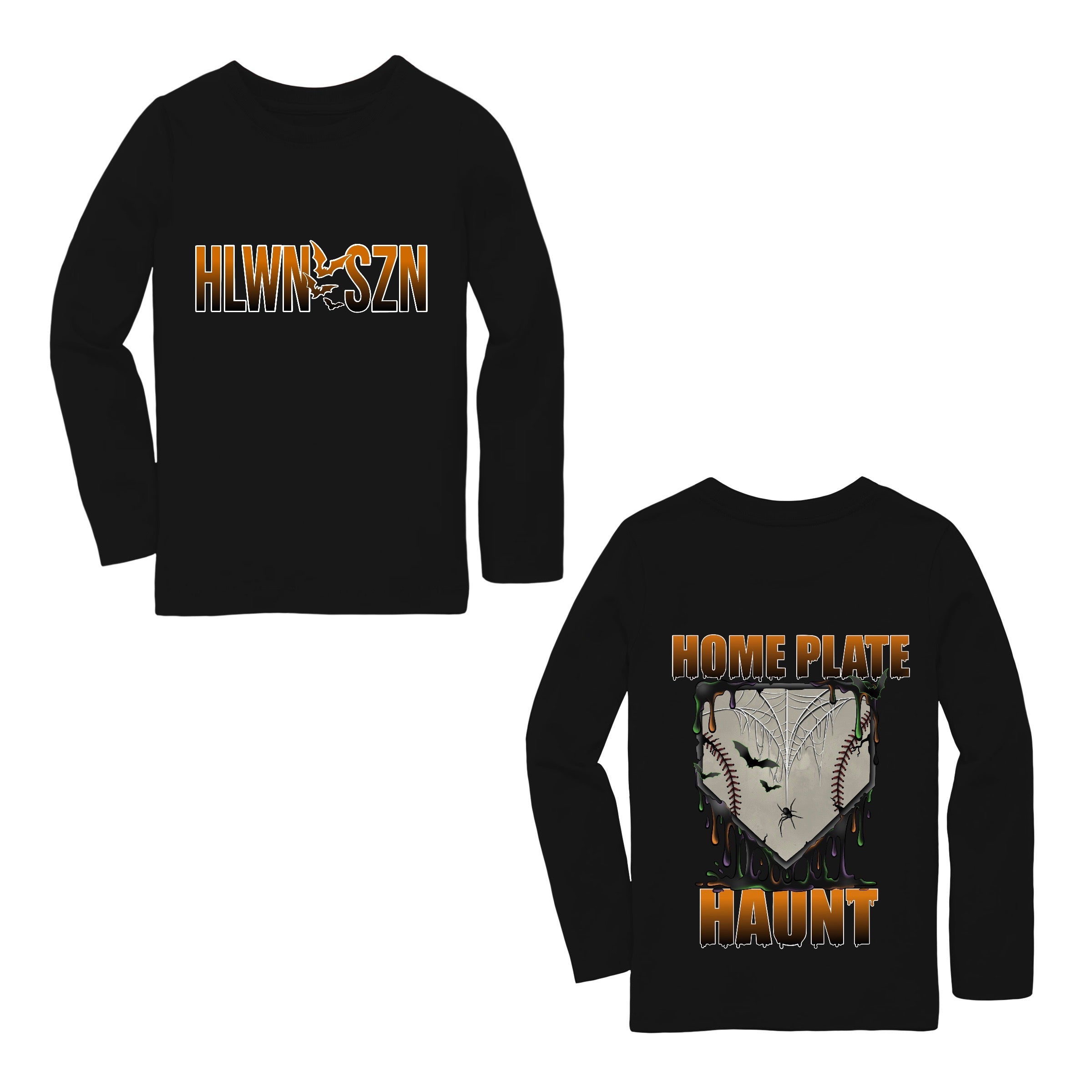 HOME PLATE HAUNT LONG SLEEVE FRONT & BACK GRAPHIC TEE SHIRT