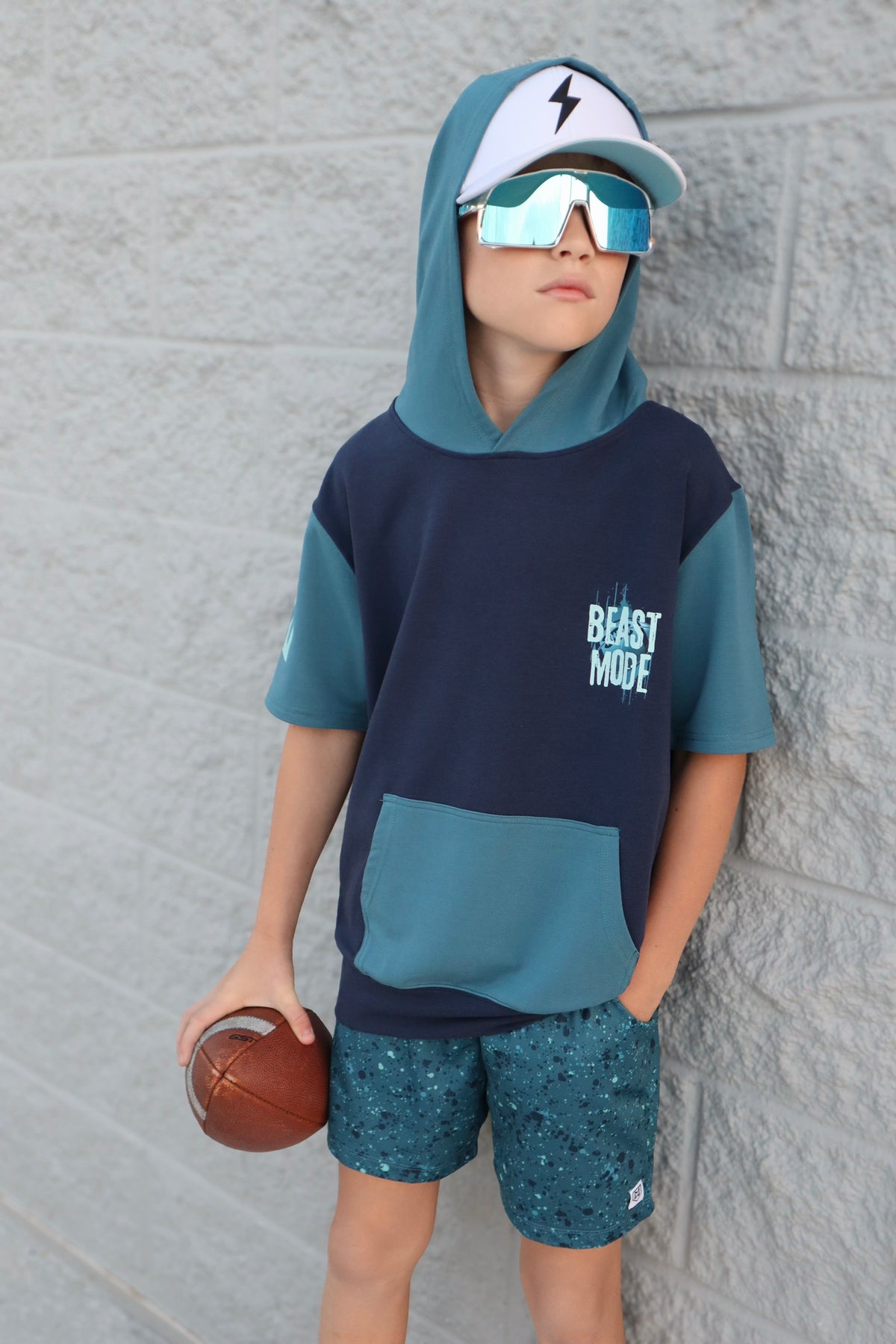 BEAST MODE FOOTBALL HOODIE TEE SHIRT (FRONT & BACK) (ELEVATED BLEND)