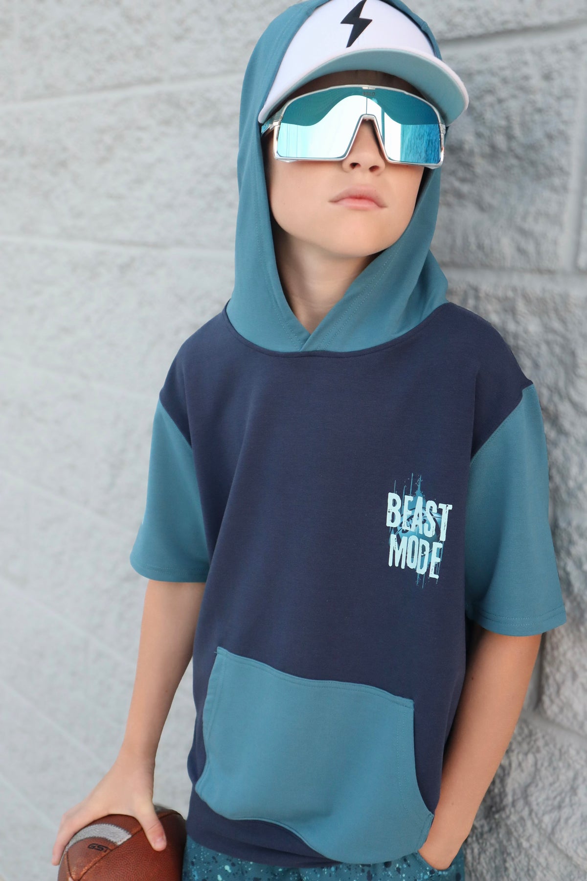 BEAST MODE FOOTBALL HOODIE TEE SHIRT (FRONT & BACK) (ELEVATED BLEND)