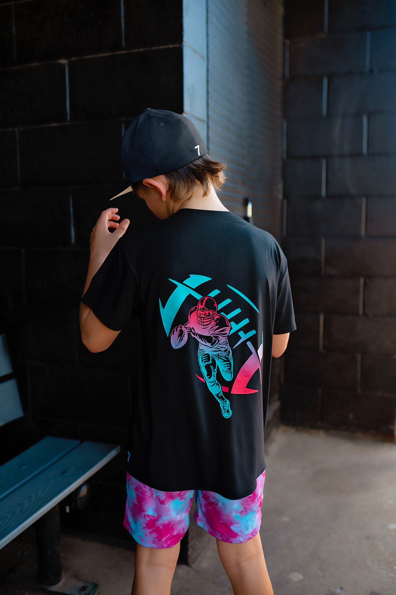 ELECTRIC FADE FOOTBALL FRONT & BACK GRAPHIC TEE SHIRT - Mav Wear