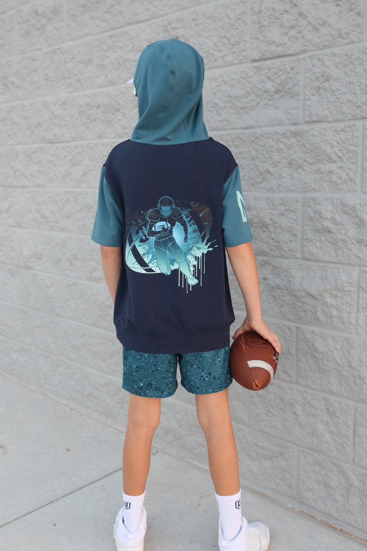 BEAST MODE FOOTBALL HOODIE TEE SHIRT (FRONT & BACK) (ELEVATED BLEND)