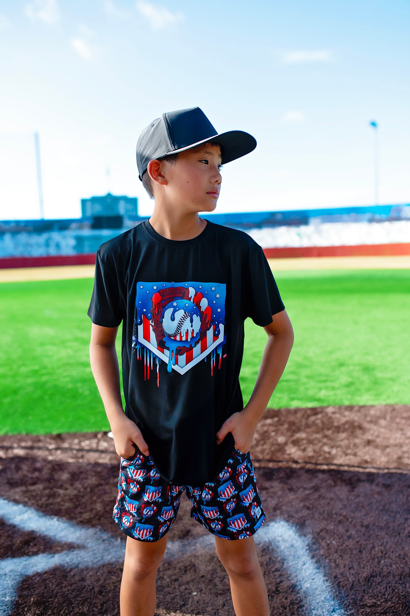 RED, WHITE, & DRIP GRAPHIC TEE SHIRT
